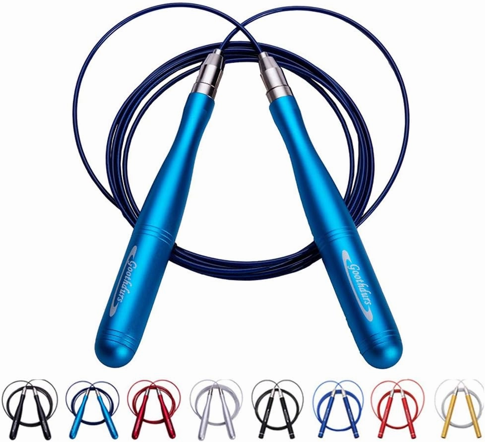 Goothdurs Speed Jump Rope Tangle-Free with Ball Bearing - Adjustable & Self-Locking Aluminum Skipping Ropes with Carrying Pouch Ideal for Crossfit Training, Boxing, and MMA Workouts