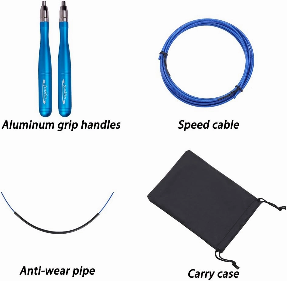 Goothdurs Speed Jump Rope Tangle-Free with Ball Bearing - Adjustable & Self-Locking Aluminum Skipping Ropes with Carrying Pouch Ideal for Crossfit Training, Boxing, and MMA Workouts