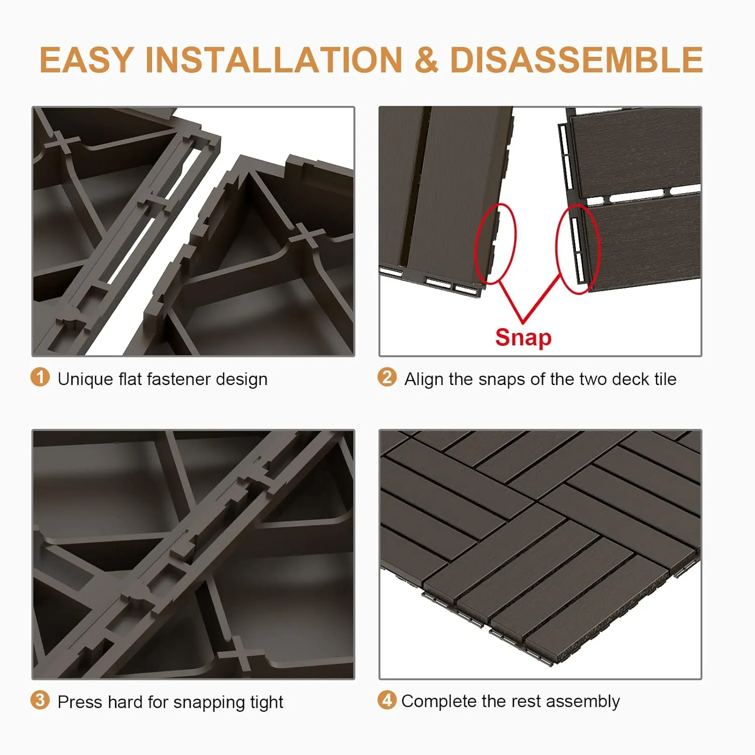 Goovilla Plastic Interlocking Deck Tiles, 36 Pack Balcony Flooring, 12"x12" Waterproof Outdoor Flooring All Weather Use, Patio Floor Decking Tiles for Porch Poolside Backyard Concrete, Dark Coffee