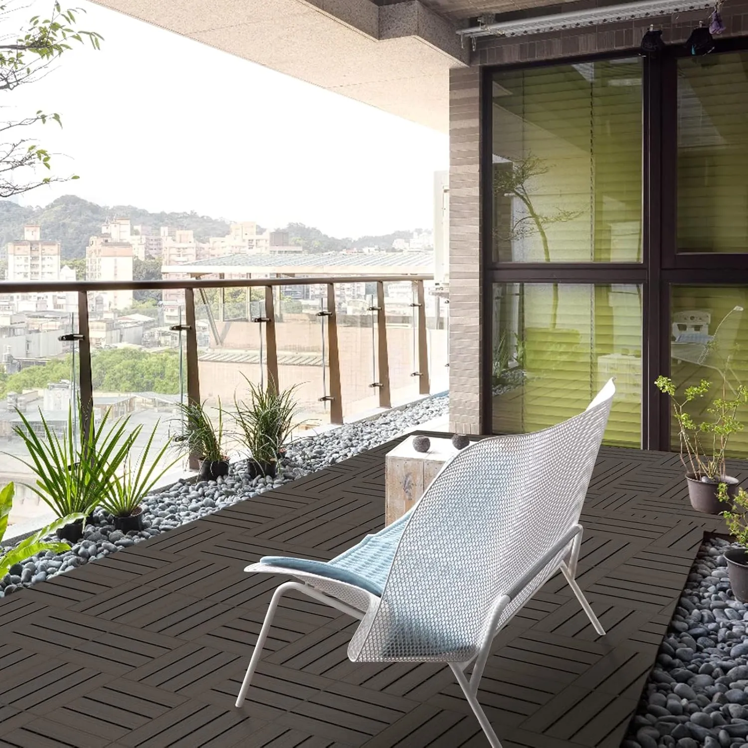 Goovilla Plastic Interlocking Deck Tiles, 36 Pack Balcony Flooring, 12"x12" Waterproof Outdoor Flooring All Weather Use, Patio Floor Decking Tiles for Porch Poolside Backyard Concrete, Dark Coffee