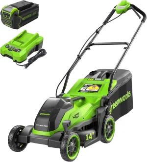 Greenworks 40V 14”​ Brushless (Push) Cordless Lawn Mower, 4.0Ah Battery and Charger