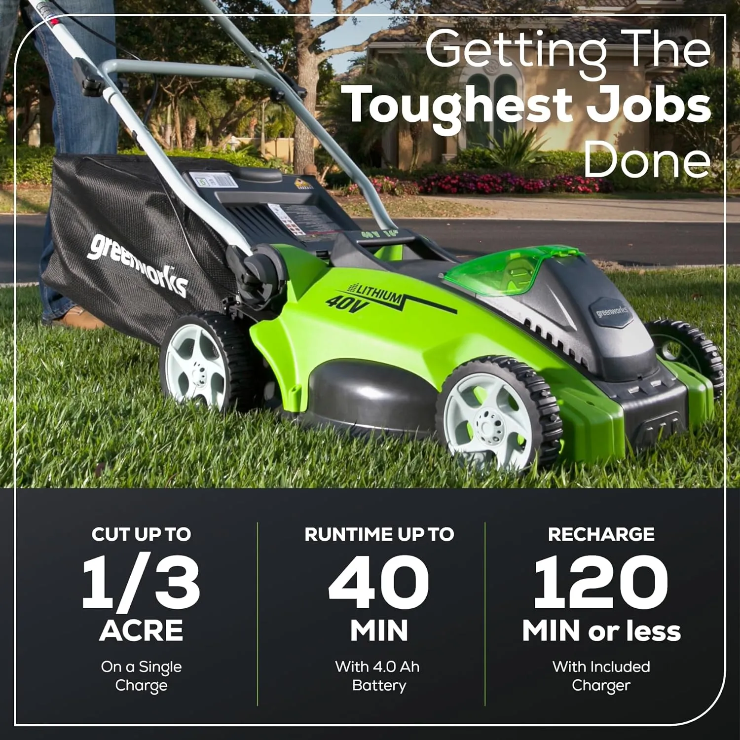 Greenworks 40V 16" Cordless (Push) Lawn Mower (75  Compatible Tools), 4.0Ah Battery and Charger Included