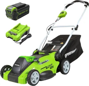 Greenworks 40V 16" Cordless (Push) Lawn Mower (75  Compatible Tools), 4.0Ah Battery and Charger Included
