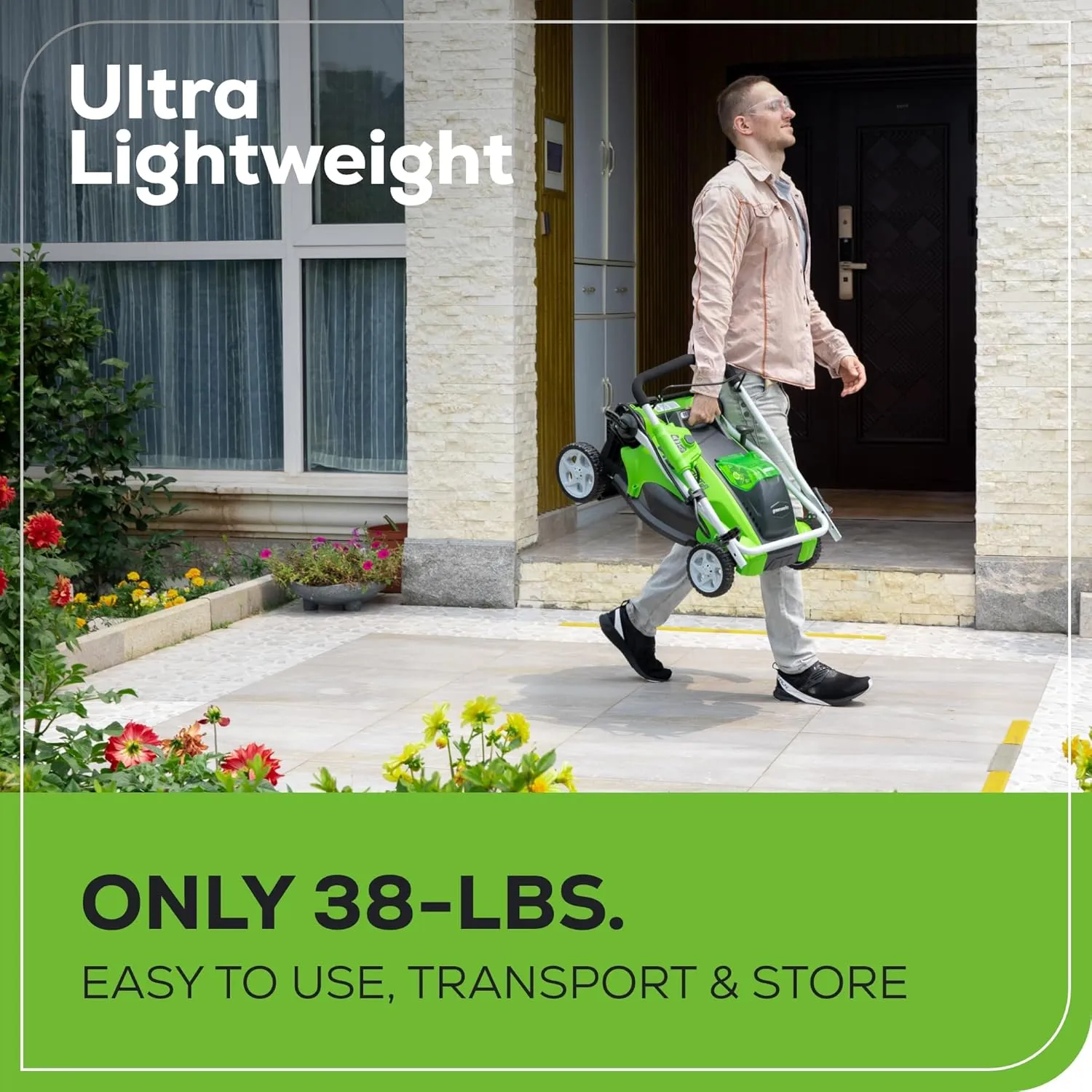 Greenworks 40V 16" Cordless (Push) Lawn Mower (75  Compatible Tools), 4.0Ah Battery and Charger Included