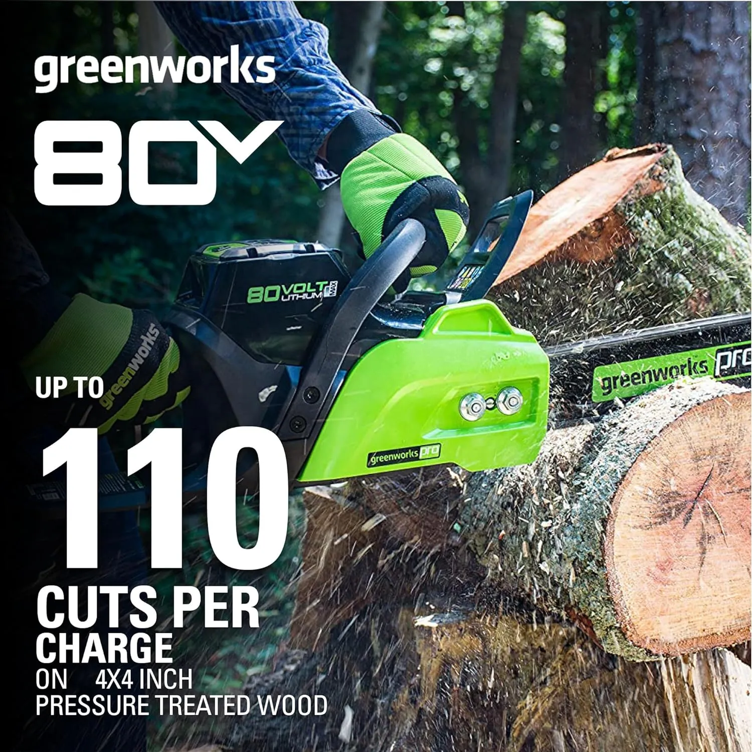 Greenworks 80V 18" Brushless Cordless Chainsaw (Great For Tree Felling, Limbing, Pruning, and Firewood) / 75  Compatible Tools), 2.0Ah Battery and Rapid Charger Included