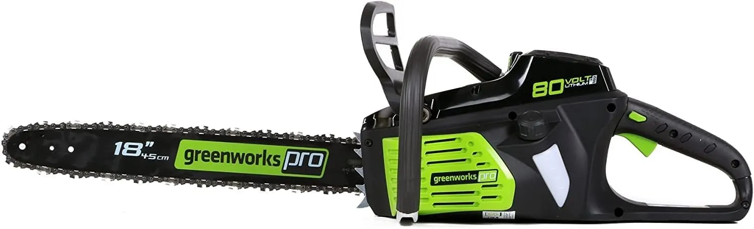Greenworks 80V 18" Brushless Cordless Chainsaw (Great for Tree Felling, Limbing, Pruning, and Firewood) / 75  Compatible Tools), Tool Only - Battery & Charger Not Included