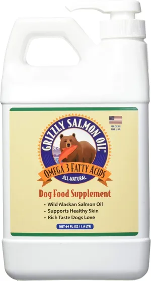 Grizzly Salmon Plus Omega Fatty Acids Food Supplement for Dogs & Cats (Various Sizes) - Wild-Sourced Omega 3-6-9, Wild Alaskan Salmon Oil (64 Fl Oz)
