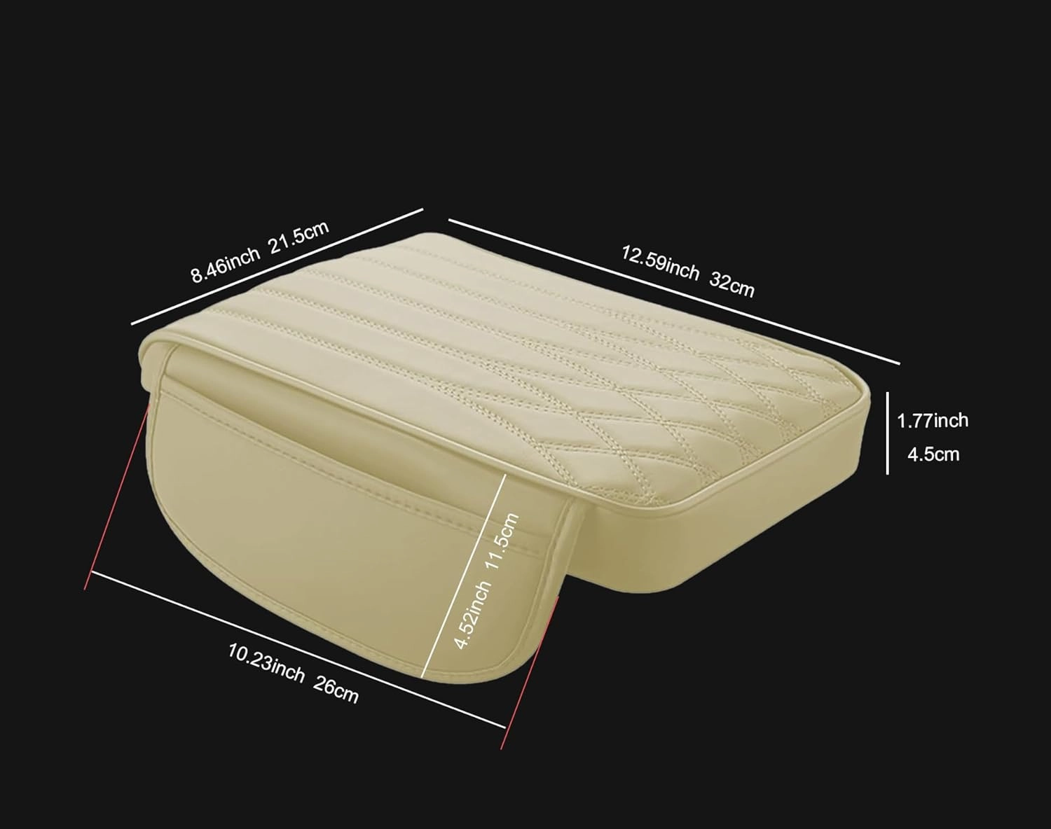 gunhunt 1 PC Car Armrest Cover, Leather Center Console Protector, 12.59" x 8.46" x 1.77" Armrest Pad, Armrest Pad with Pocket, Automotive Decoration,for Most Cars, Trucks, SUVs (Beige)