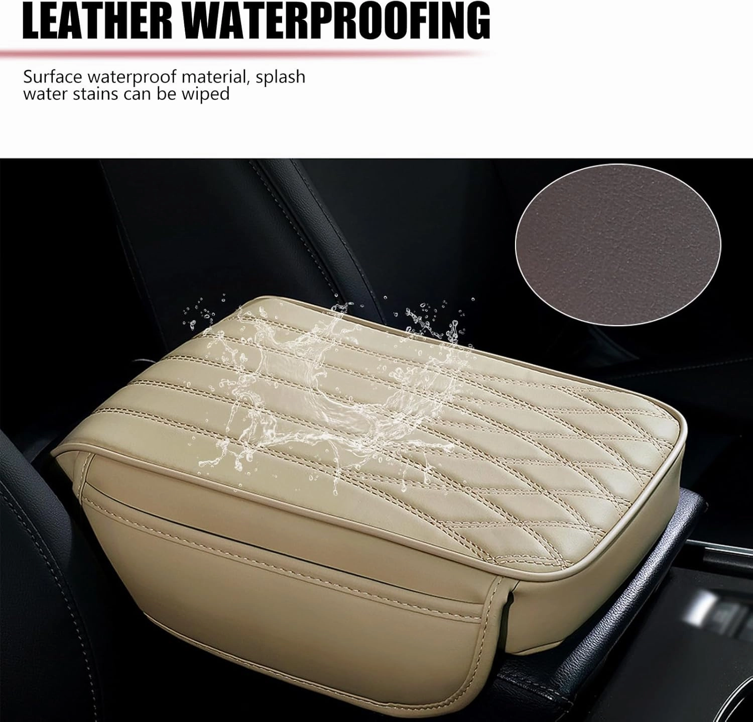 gunhunt 1 PC Car Armrest Cover, Leather Center Console Protector, 12.59" x 8.46" x 1.77" Armrest Pad, Armrest Pad with Pocket, Automotive Decoration,for Most Cars, Trucks, SUVs (Beige)