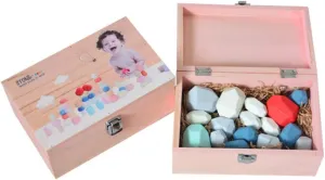Gupgi Wooden Building Blocks Set Lightweight Natural Balancing Blocks Colored Wooden Stones Stacking Game Rock Blocks Educational Puzzle Toy (16pcs, Wooden Box Package)