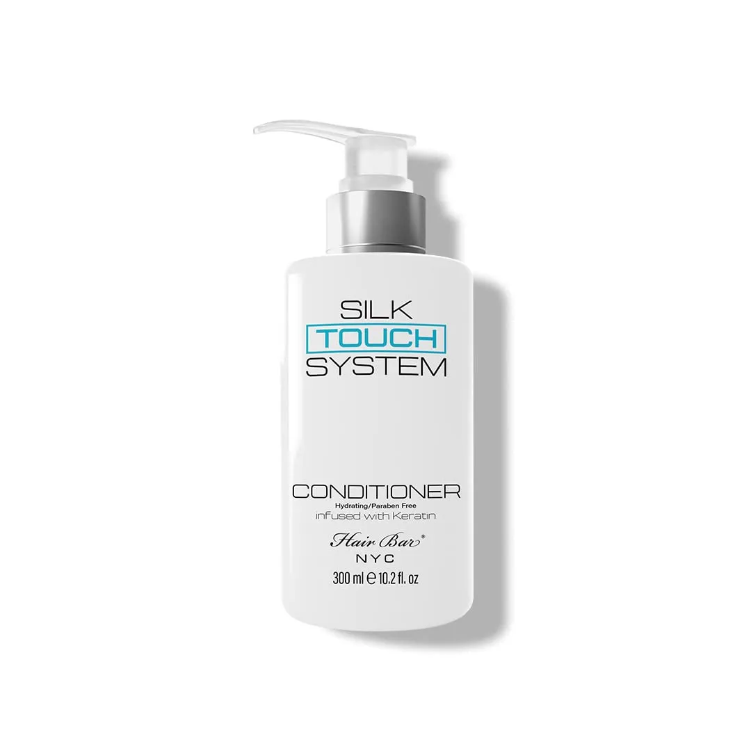 Hair Bar NYC Silk Touch System Conditioner: Lightweight Anti-Frizz Keratin Conditioner Treatment, infused with Biotin and Anti-Thinning properties. Provides 10.2oz (300ml) reducing frizz and thinning