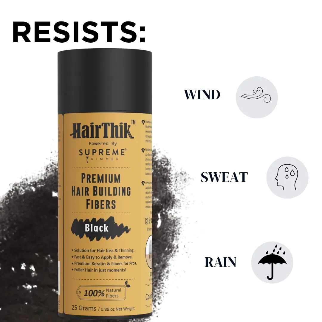 Hair Building Fibers 8-in-1 Kit | includes 25G Keratin Fibers, Pump Nozzle, 2 Hairline Cards, S&L Shaker, Brush, Wipes, Mirror | Conceal Thicken Thinning Balding Hair | Men & Women (Black)