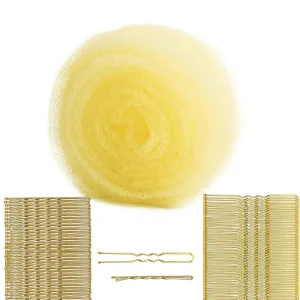 Hair Sponge for Updos with 100pcs Hairpins, Hair Filler for Updo, Volume and Bun Maker Tool, Hair Bumps for Volume Insert, Tan Brown Hair Filler&Padding for Updo (Blonde)