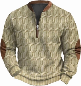 Half Zip Pullover Vintage Long Sleeve Sweatshirt Elbow Patch Sweatshirt Fashion Hoodless Western Top