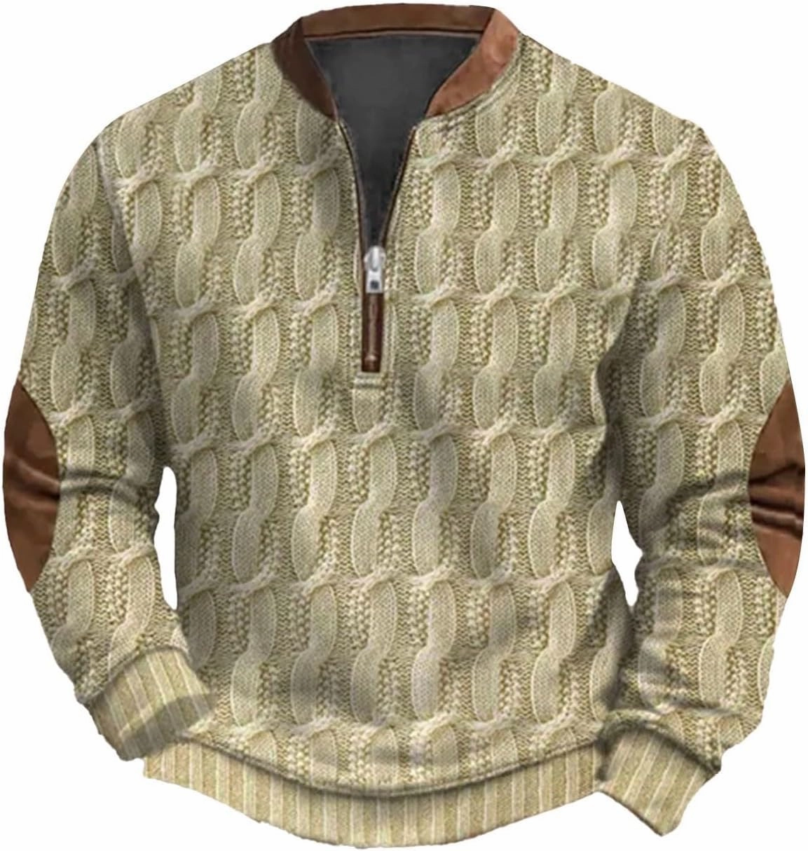 Half Zip Pullover Vintage Long Sleeve Sweatshirt Elbow Patch Sweatshirt Fashion Hoodless Western Top