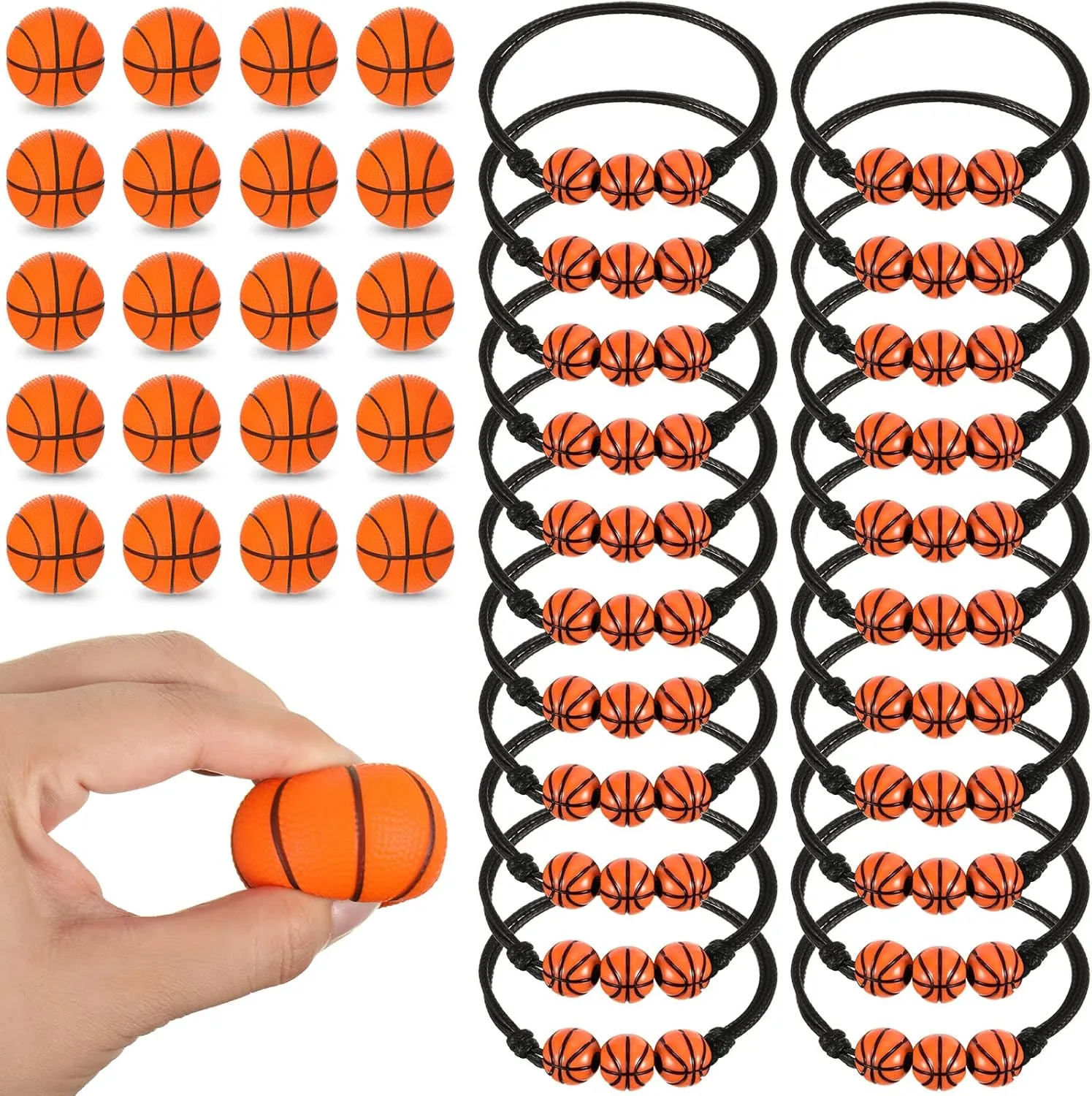Hanaive 64 Pcs Basketball Theme Party Favors Including 32 Pcs Mini Basketball Stress Ball and 32 Pcs Adjustable Bracelets Sport Ball Party Favor Set for Team Reward Birthday(Basketball)