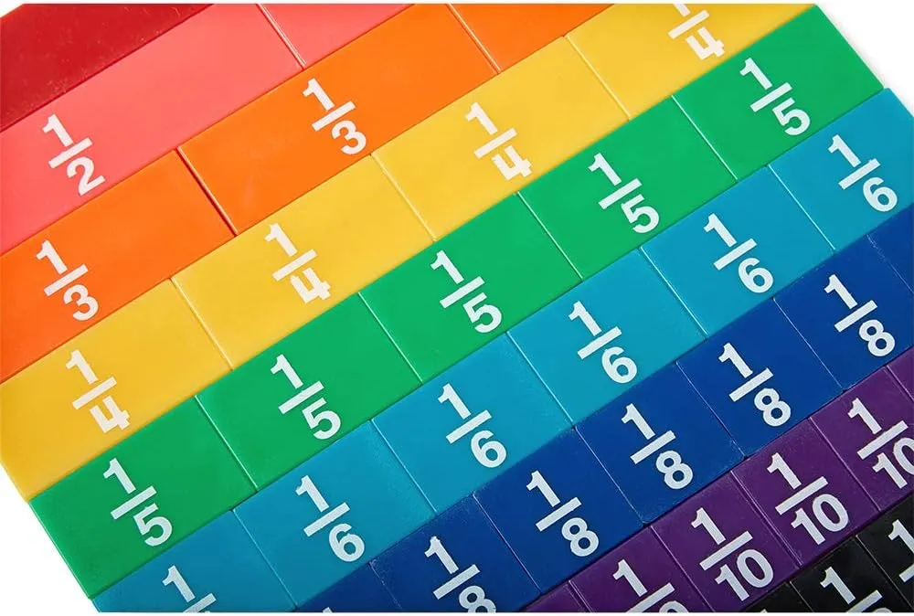 hand2mind Plastic Rainbow Fraction Tiles, Montessori Math Materials, Fraction Manipulatives, Unit Fraction, Fraction Bars Math Manipulatives, Fraction Games, Homeschool Supplies (15 Sets of 51 Pieces)