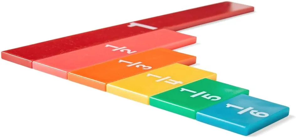 hand2mind Plastic Rainbow Fraction Tiles, Montessori Math Materials, Fraction Manipulatives, Unit Fraction, Fraction Bars Math Manipulatives, Fraction Games, Homeschool Supplies (15 Sets of 51 Pieces)