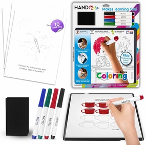 HandMoto Coloring & Drawing Dry-Erase Board – Preschool Learning Activities & Preschool Toys for Ages 3  with 10 Coloring Sheets, 4 Markers & 1 Eraser, Kindergarten Workbooks for Early Education