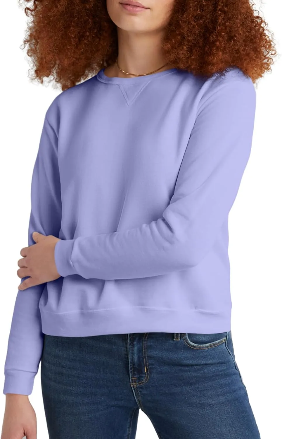 Hanes Women's Ecosmart V-Notch Crewneck Sweatshirt, Fleece Pullover Sweatshirt For Women