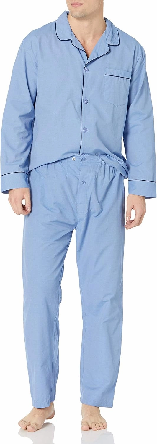 Hanes Men's Long Sleeve Plain Weave Pajama Set