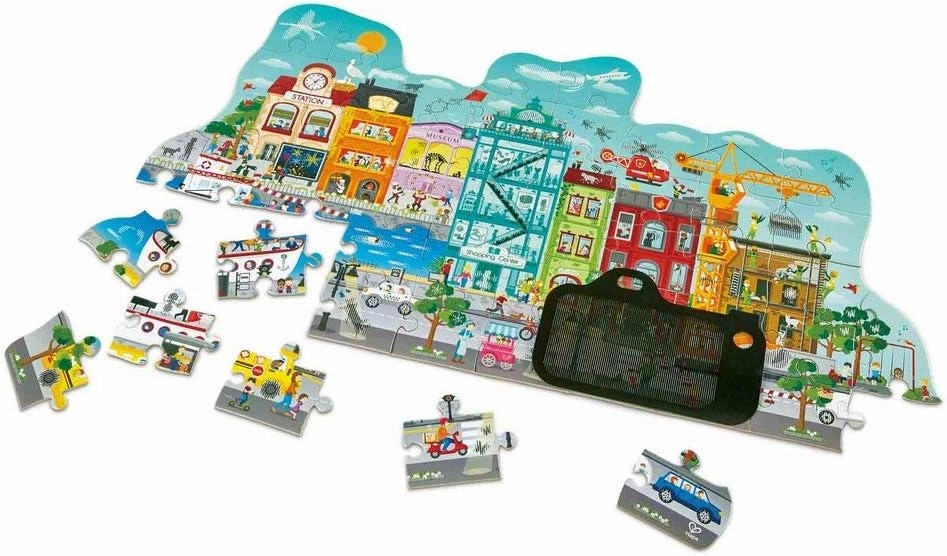 Hape Animated City Puzzle with Double-Sided Poster| 49 Pcs Jigsaw Puzzle for Kids