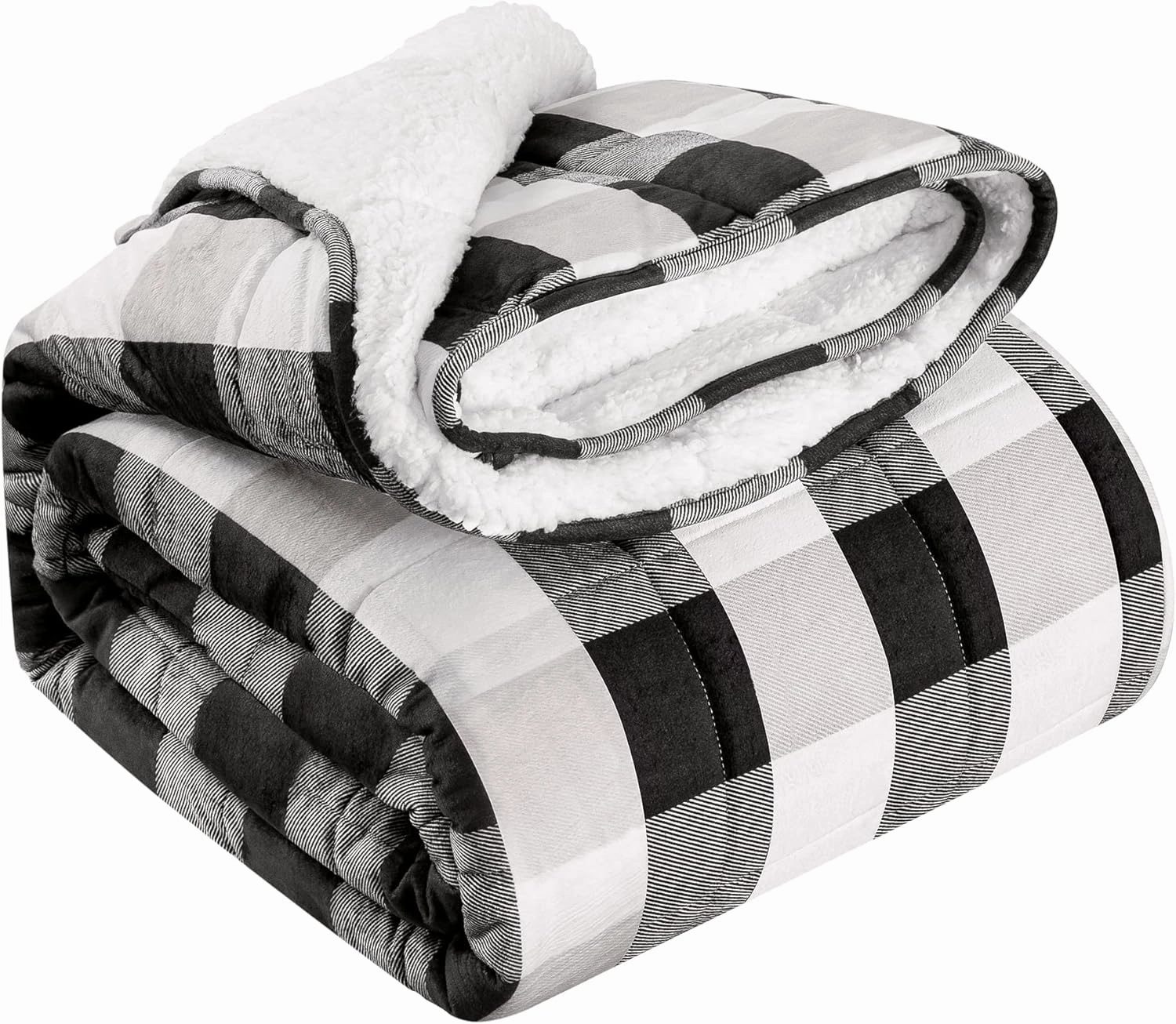 HBlife Sherpa Fleece Weighted Blanket for Adults, Oeko-Tex Certified 10 lbs Thick Fuzzy Bed Blanket, Heavy Reversible Soft Fluffy Plush Blanket with Premium Glass Beads 50X60 Inches, Plaid Black