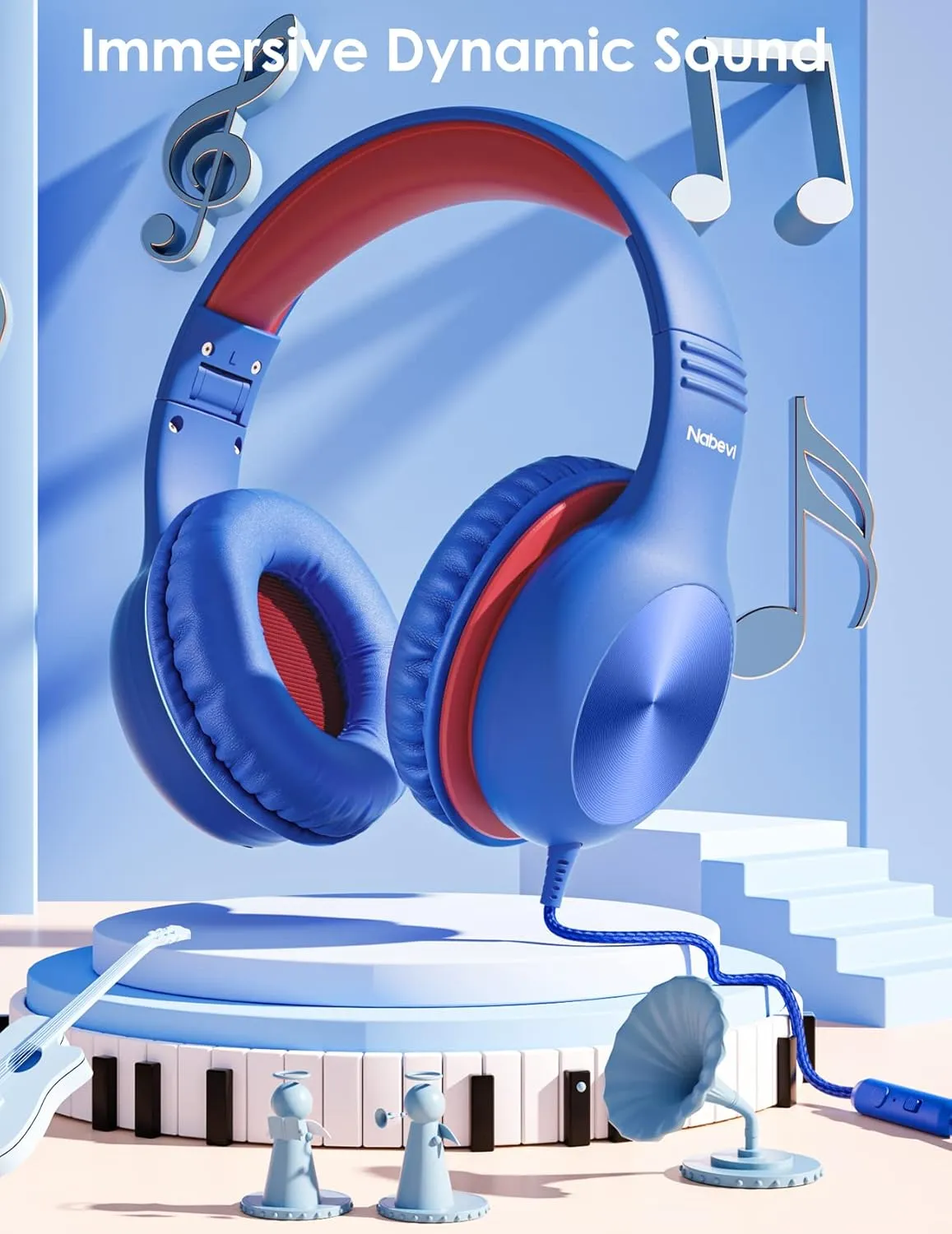 Headphones for Kids for School, Kids Headphones with Microphone, Sharing Function, 85dB/94dB Safe Volume Limit, Over Ear Kid Headphone for School, On-line Study, Travel, Glaze Blue