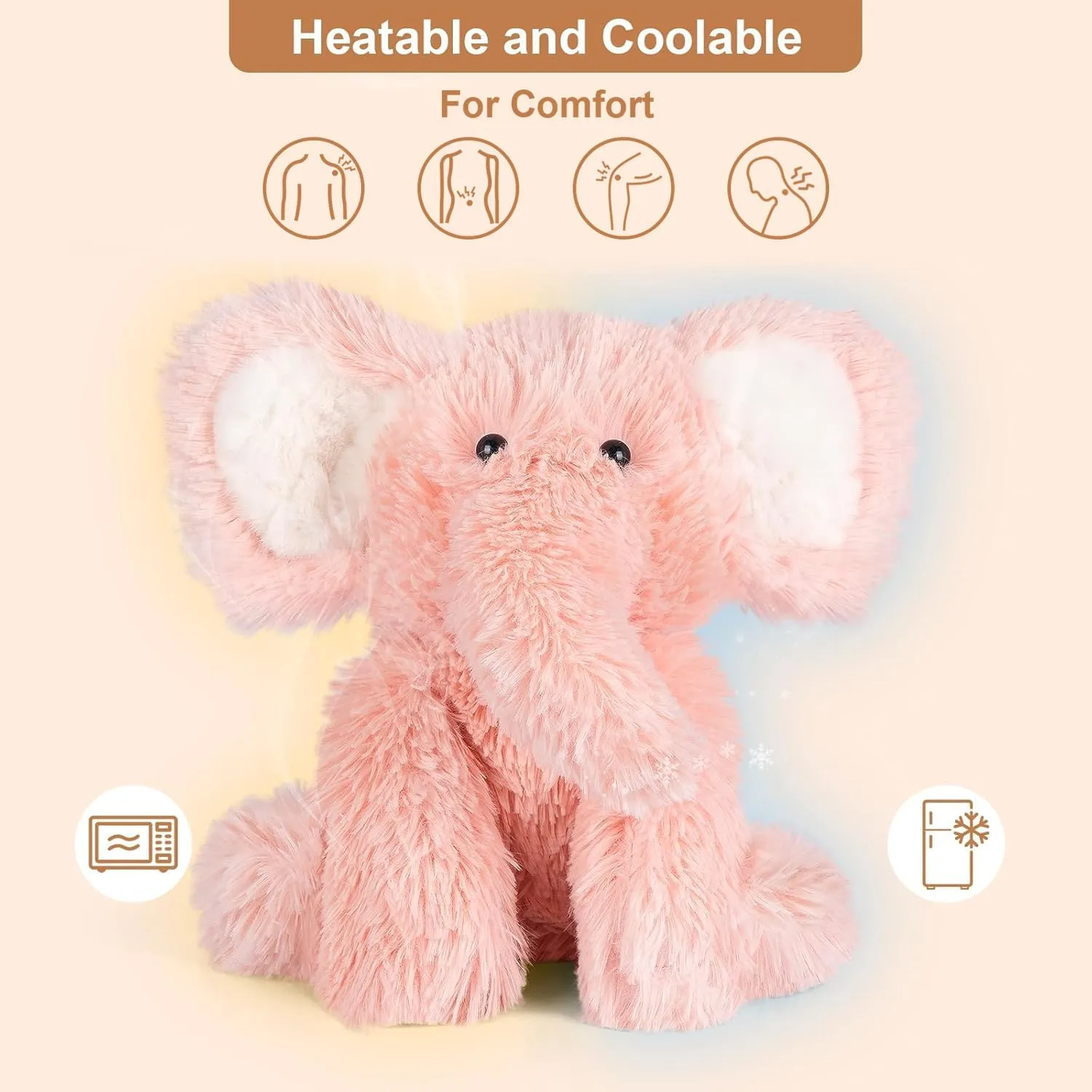 Heatable & Coolable Elephant Stuffed Animals, Microwavable Heating Pads, Stress & Discomfort Relief, Elephant Plushies for Companion, Lavender Scented Elephant Toy, Elephant Gifts