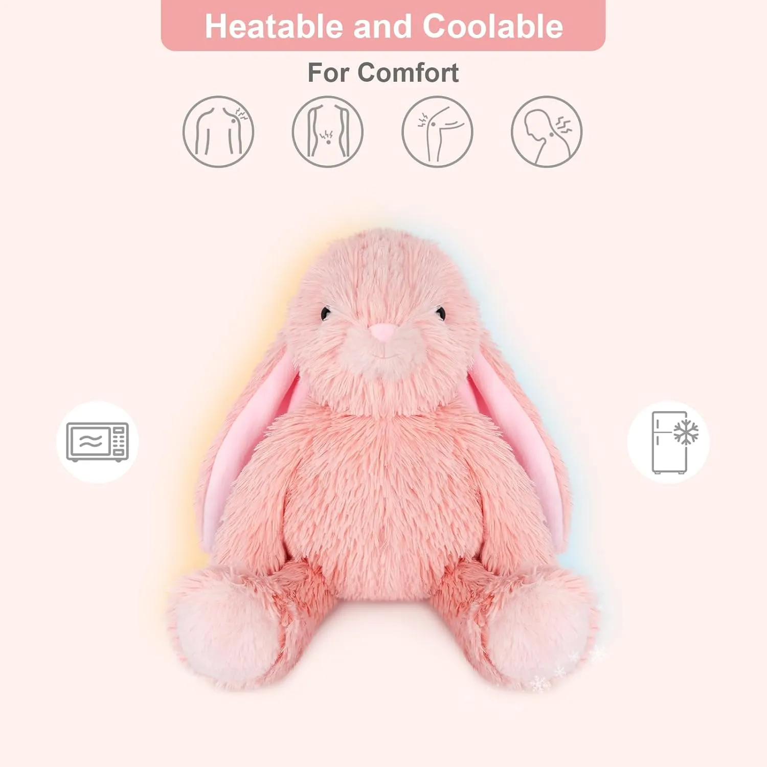 Heatable & Coolable Pink Bunny Stuffed Animal Heating Pad for Soothing & Relaxation, Lavender Pink Bunny Plush for Discomfort, Rabbit Stuffed Animals for Kids, Bunny Plushies Gifts