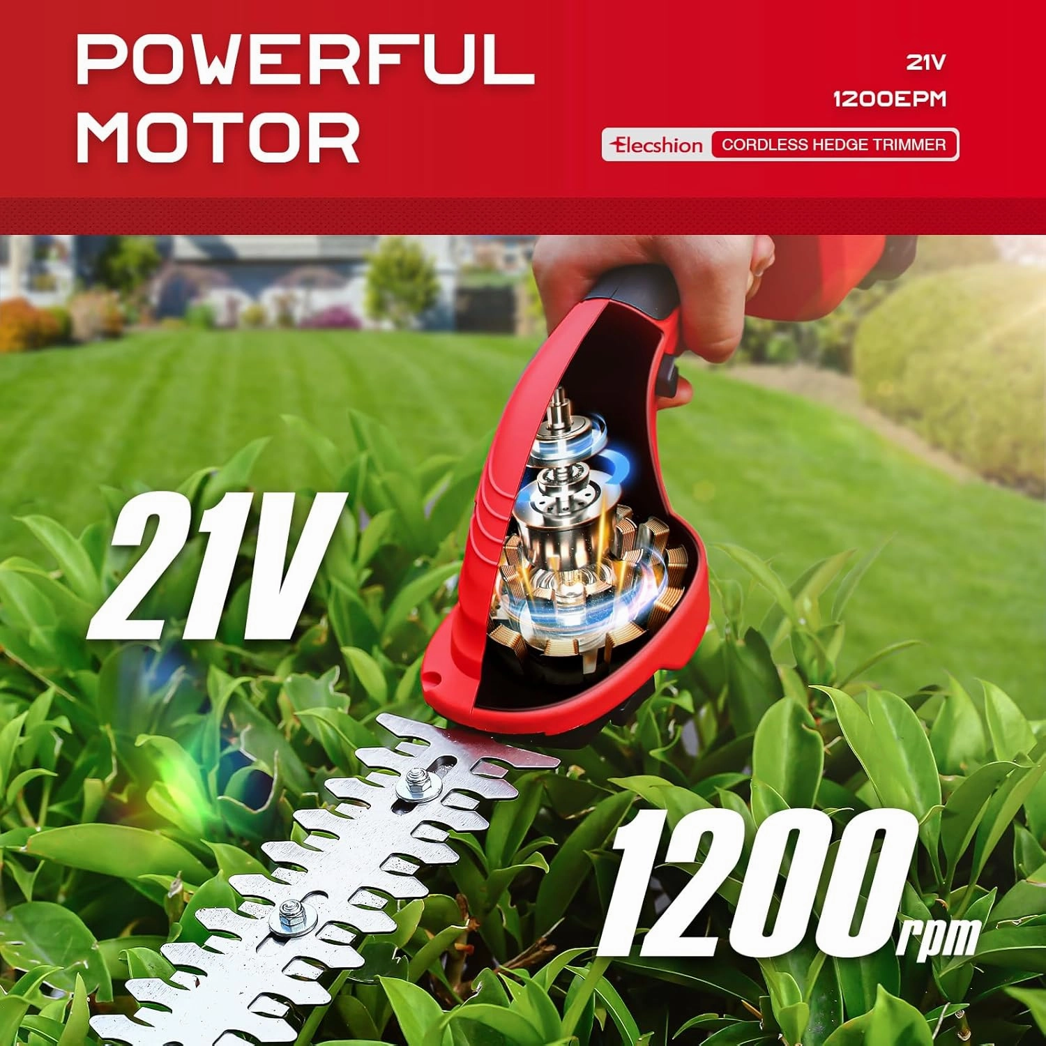 Hedge Trimmer Cordless - 1 Pack 21V Battery with Charger Powered Electric Mini Trimmers, 2 in 1 Handheld Hedge Shears   Grass Cutter Pruning Shrub Cutting Tool for Bush,Tree,Garden,Lawn,Yard