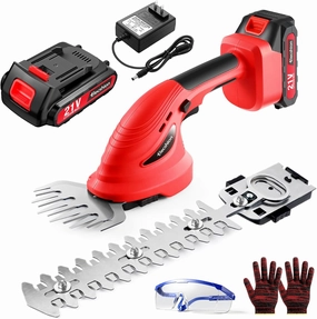 Hedge Trimmer Cordless - 1 Pack 21V Battery with Charger Powered Electric Mini Trimmers, 2 in 1 Handheld Hedge Shears   Grass Cutter Pruning Shrub Cutting Tool for Bush,Tree,Garden,Lawn,Yard