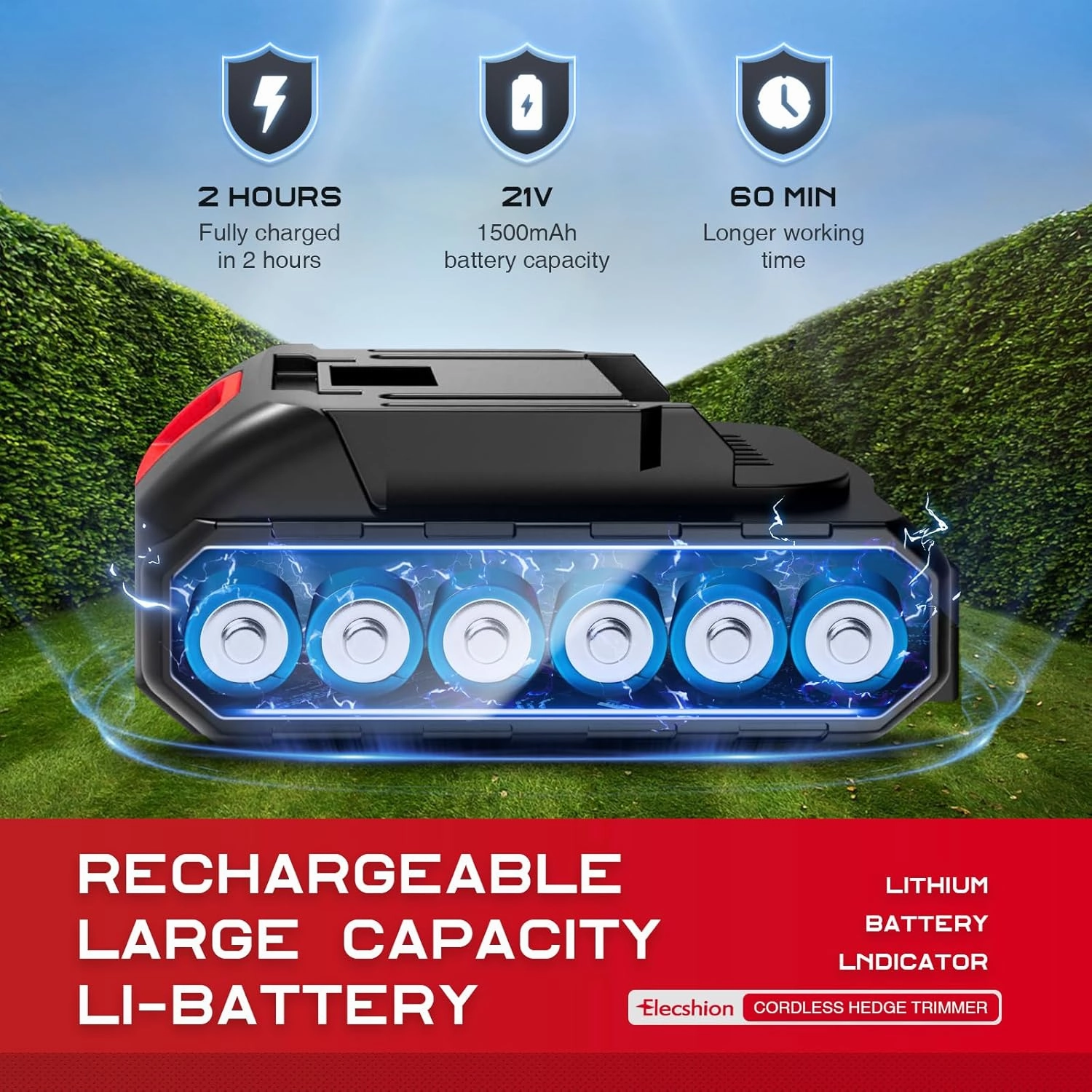 Hedge Trimmer Cordless - 1 Pack 21V Battery with Charger Powered Electric Mini Trimmers, 2 in 1 Handheld Hedge Shears   Grass Cutter Pruning Shrub Cutting Tool for Bush,Tree,Garden,Lawn,Yard