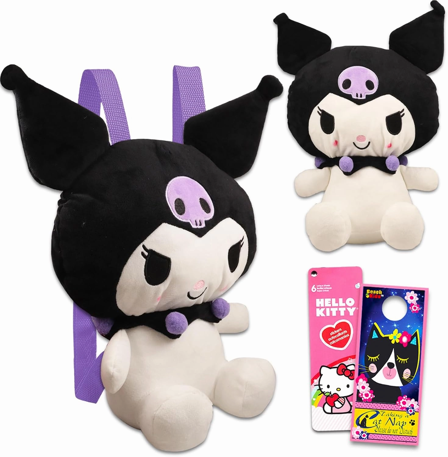 Hello Kitty and Friends Kuromi Plushie Set - Bundle with 14" Kuromi Plush Doll with Carrying Straps Plus Stickers and More | Hello Kitty and Friends Gifts