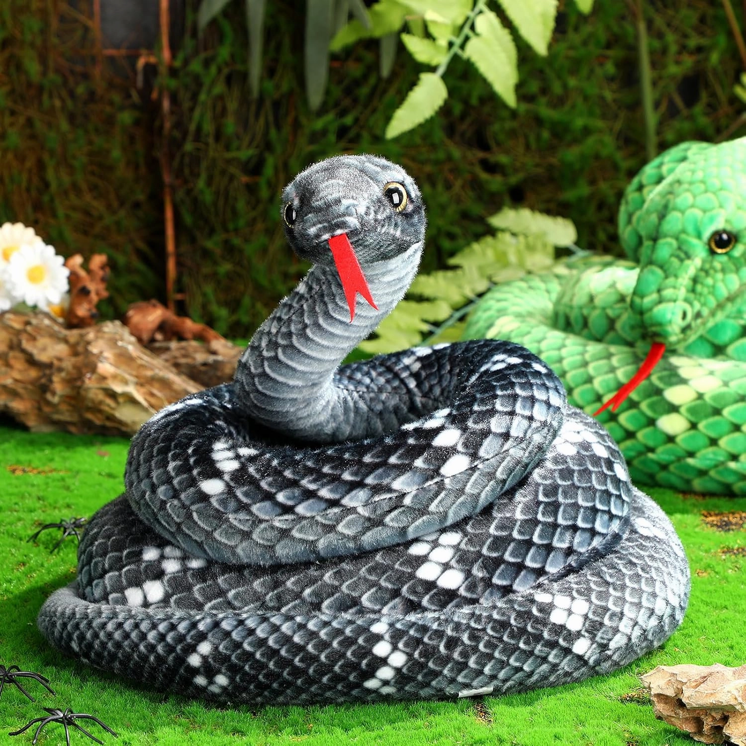 Hiboom Giant Snake Plush Large Stuffed Animal Realistic Stuffed Lifelike Snake Toy Gifts for Birthday Party Decoration Easter Carnival Prank Props(71 Inch,Black, Gray)