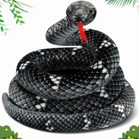 Hiboom Giant Snake Plush Large Stuffed Animal Realistic Stuffed Lifelike Snake Toy Gifts for Birthday Party Decoration Easter Carnival Prank Props(71 Inch,Black, Gray)