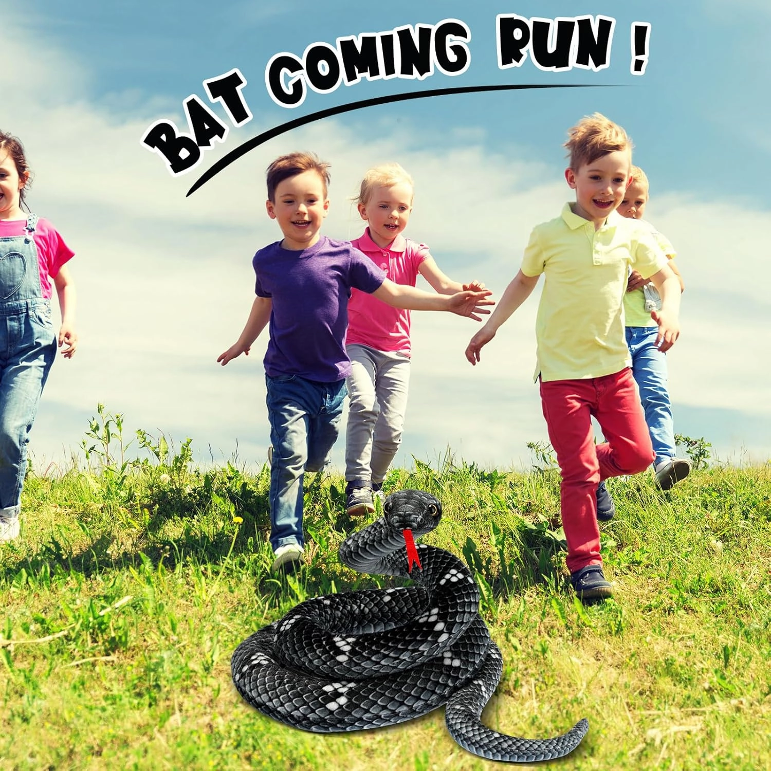 Hiboom Giant Snake Plush Large Stuffed Animal Realistic Stuffed Lifelike Snake Toy Gifts for Birthday Party Decoration Easter Carnival Prank Props(71 Inch,Black, Gray)