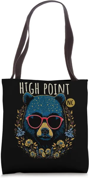 High Point NC Fun Bear Wearing Glasses Flowers Design Tote Bag