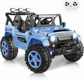Hikole 24V Ride on Cars w/Remote Control, 2 Wide Seats Design, Kids' Electric Vehicles, 4×4 Powerful Engines, Soft Start/Brake, LED Front&Tail Lights, Bluetooth, USB, Music Player, Gray Blue