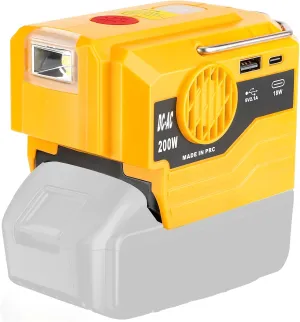Hipoke Power Inverter for Dewalt 20V MAX Li-ion Battery, 20V to 120V Adapter with USB Port, Type-C Port and 280LM LED Light, 200W DC to AC Voltage Converter for Camping Emergency(Tool Only)