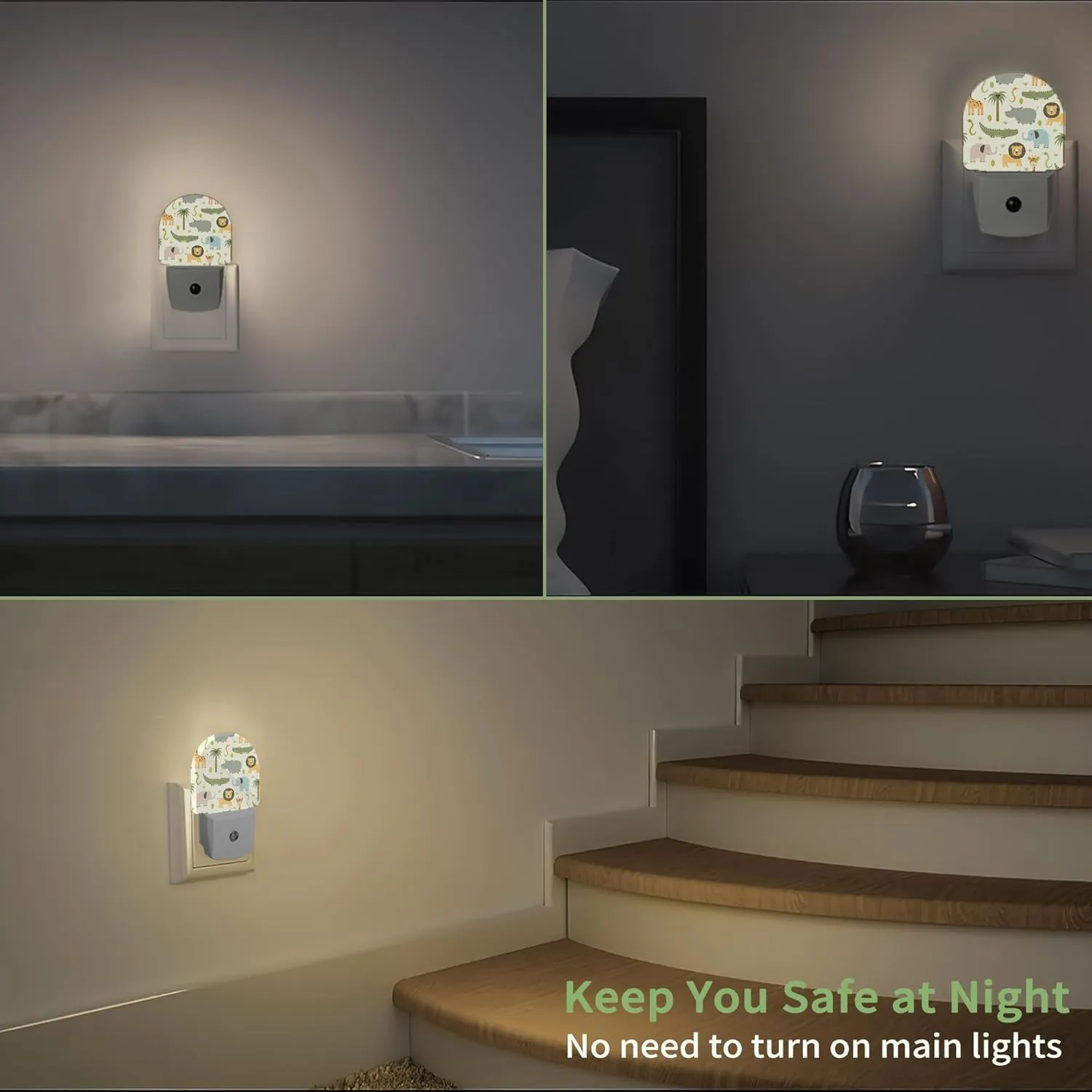 Hippo Crocodile Lion Night Light, Cute Animals Night Light Plug into Wall with Dusk to Dawn Sensor, LED Lamp Energy Saving Lights for Men Women Boys Girls,Lamp for Bedroom Bathroom Hallway