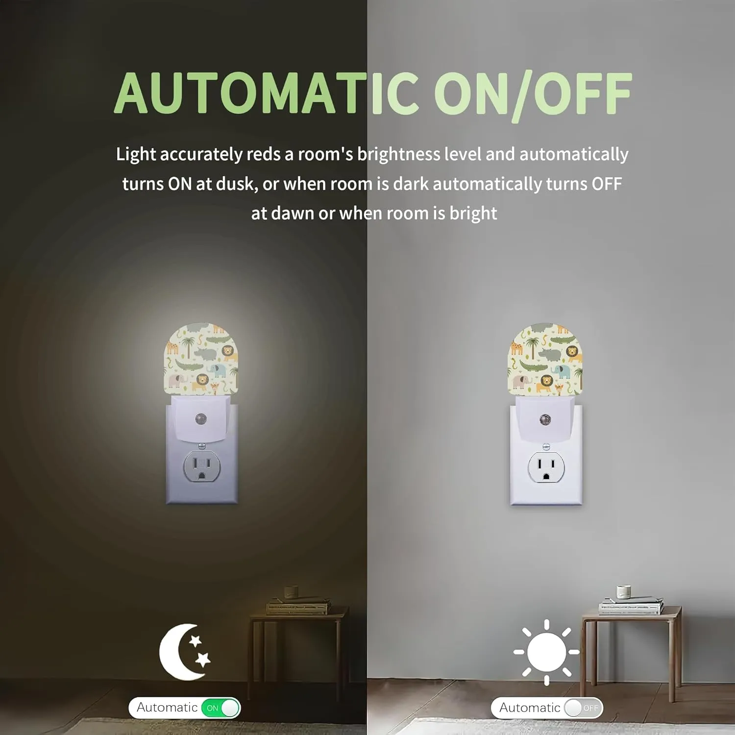 Hippo Crocodile Lion Night Light, Cute Animals Night Light Plug into Wall with Dusk to Dawn Sensor, LED Lamp Energy Saving Lights for Men Women Boys Girls,Lamp for Bedroom Bathroom Hallway