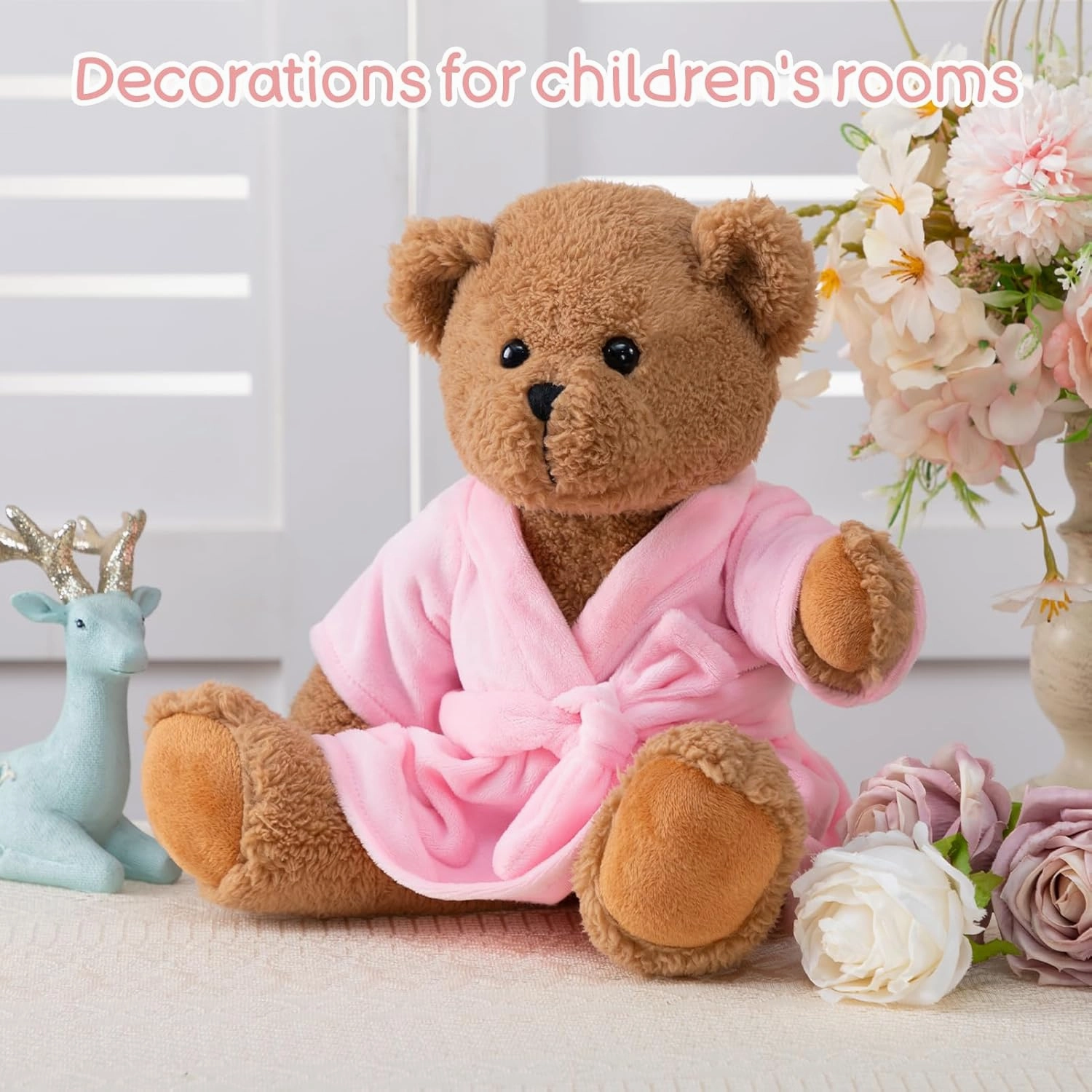 HollyHOME Pajama Bear Get Well Soon Teddy Bear in Bathrobe Plush Toy Birthday Bedtime Gift for Girls 16 inches
