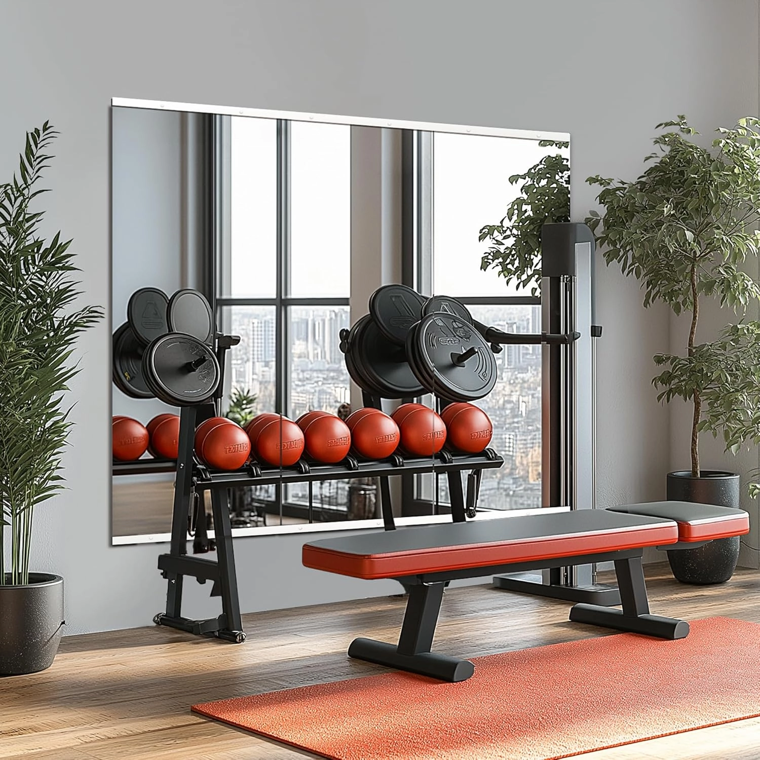 Home Gym Mirror for Wall,Mirror Full Length,48x24x3PCS,Glass Frameless Body Large Mirror for Home Gym,Workout,Bedroom,Garage(Silver)
