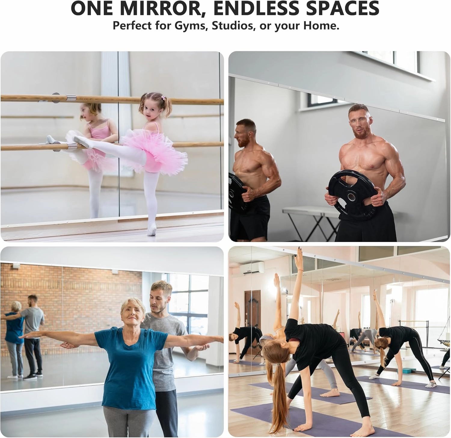 Home Gym Mirror for Wall,Mirror Full Length,48x24x3PCS,Glass Frameless Body Large Mirror for Home Gym,Workout,Bedroom,Garage(Silver)