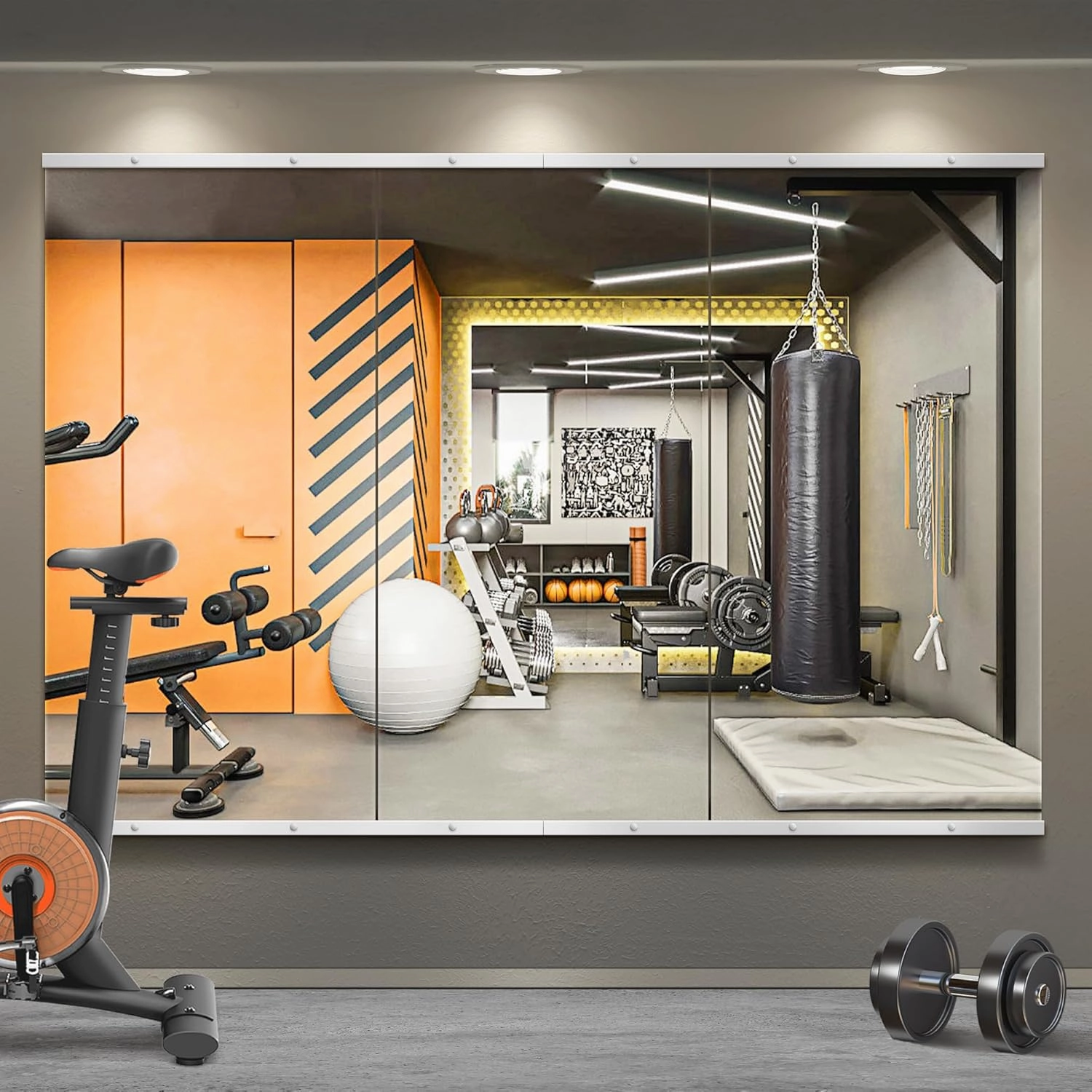 Home Gym Mirror for Wall,Mirror Full Length,48x24x3PCS,Glass Frameless Body Large Mirror for Home Gym,Workout,Bedroom,Garage(Silver)