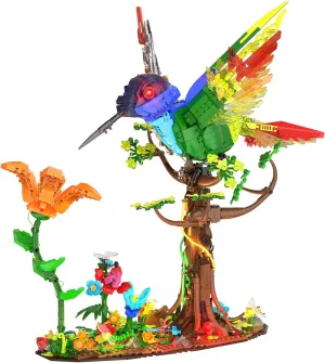 Hummingbird Building Blocks Set for Adults Boys Girls (1704 Piece), Animals Bird   Flower Natural Jungle Model with Lights, Cool Mech Bird Home Decor Display Model, Creative Birthday Gifts