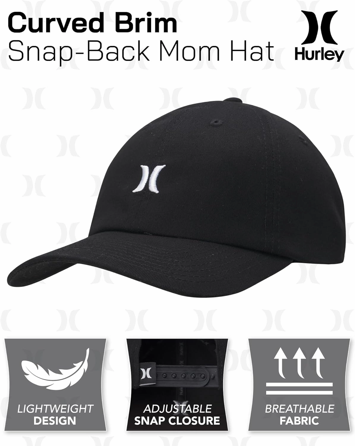 Hurley Women's Baseball Cap - Curved Brim Mom Iconic Trucker Hats for Women