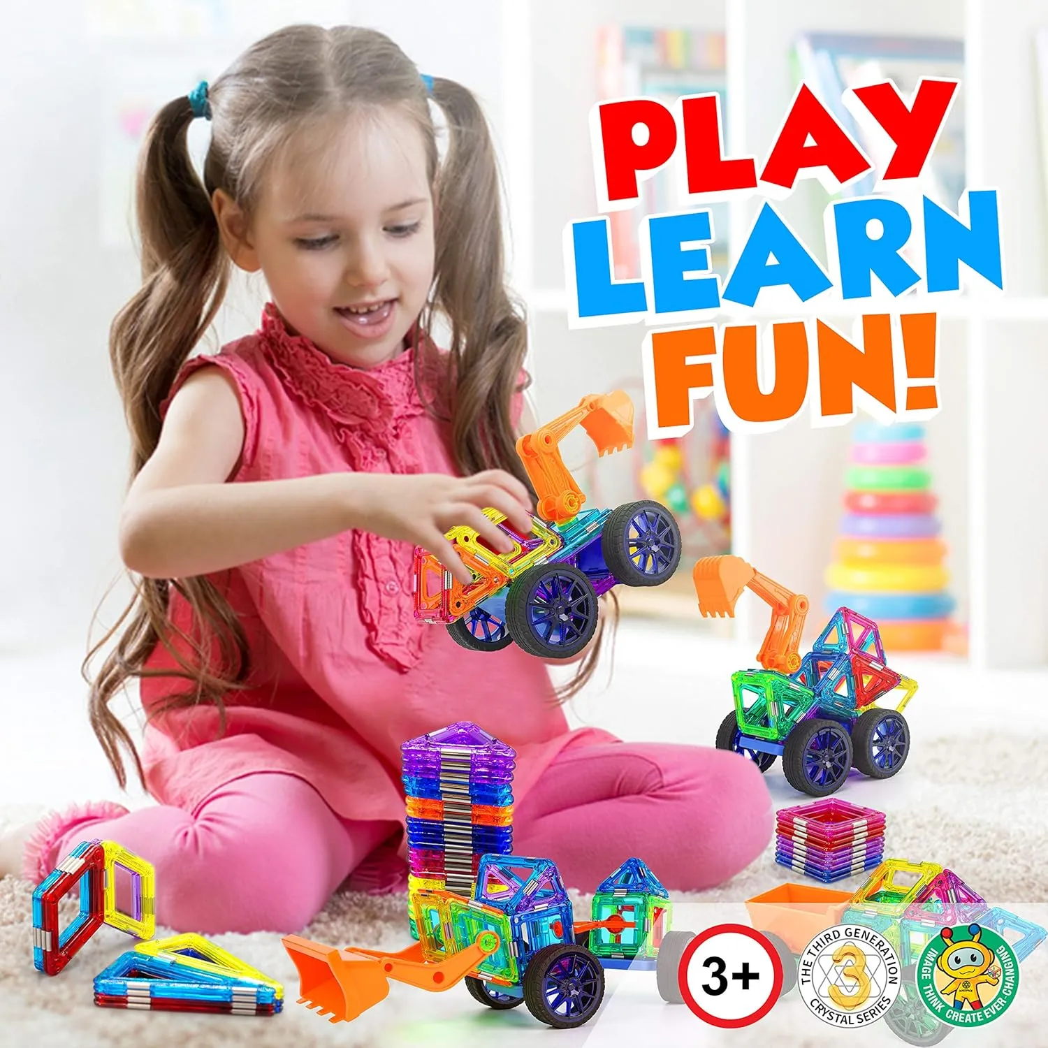Hurtle Magnetic Blocks Wheels Set - Compatible with Other Brands of Standard Size Magnetic Tiles, Magnetic Toys Wheels Bases for Kids/Toddlers (2 pcs.)