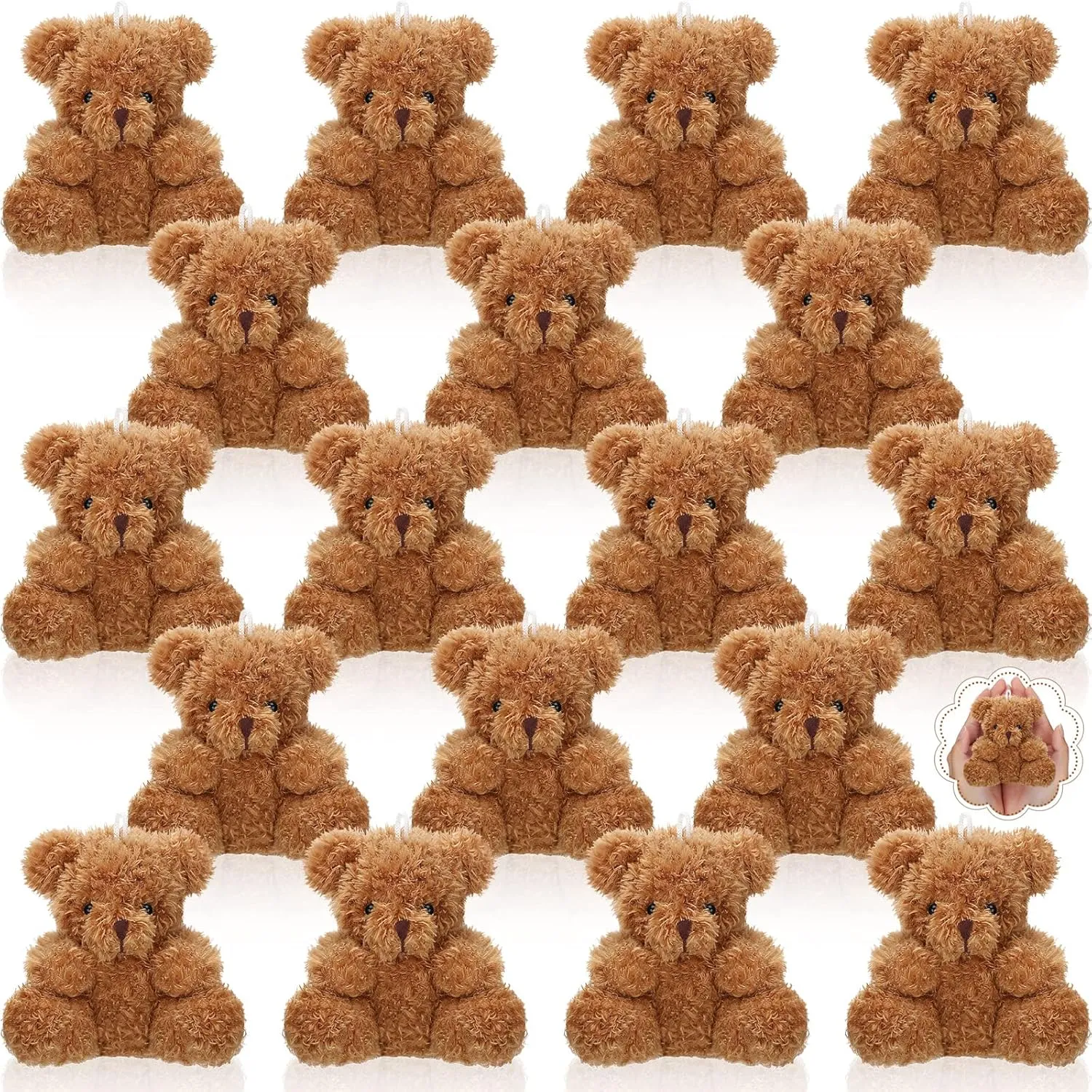 HyDren 18 Pcs 4 Inch Mini Plush Bears Small Bear Stuffed Animal Toys Tiny Fuzzy Soft Animal Stuffed Doll for Christmas Birthday Party Favors Kid DIY Keychain Decor(Brown)